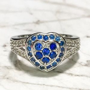 NEW Sterling Silver Heart With Blue Stones Ring